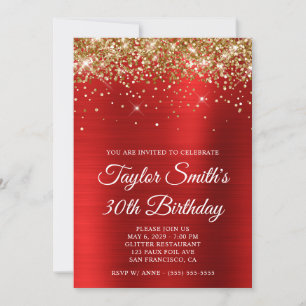 Invitation Gold Parties scintillant Red Glam 30e anniversaire