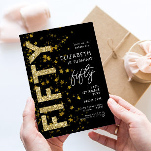 Invitation Gold Parties scintillant Stars Black Cinquante Ann