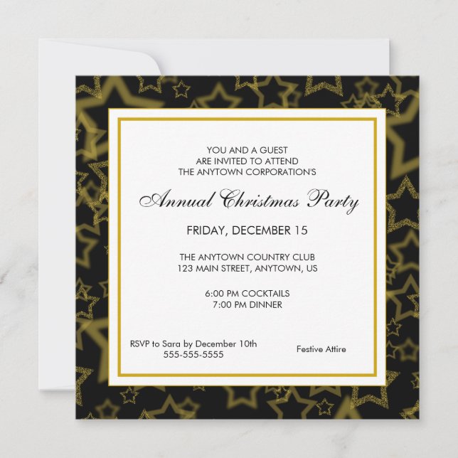 Invitation Gold Parties scintillant Stars Business Christmas  (Devant)