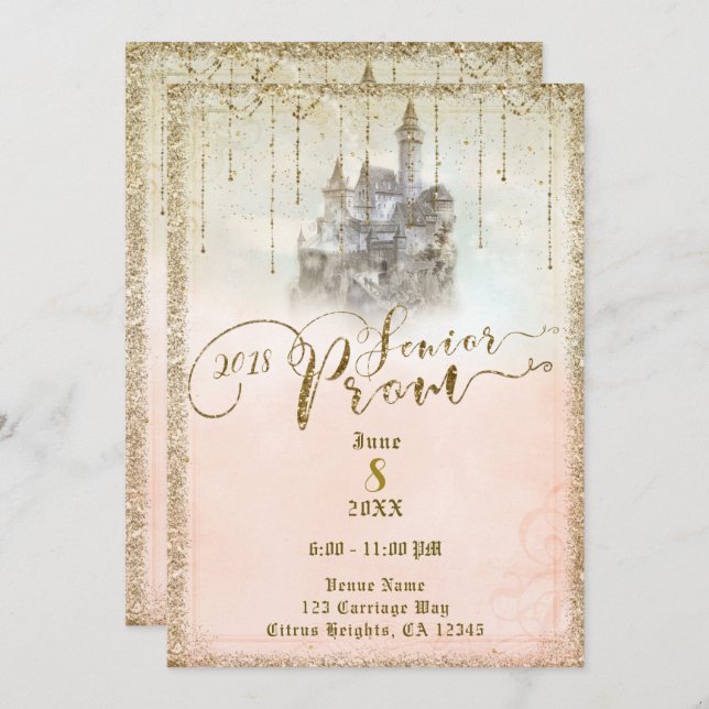 Invitation Gold Parties scintillant Storybook Castle Senior P (Devant / Derrière)
