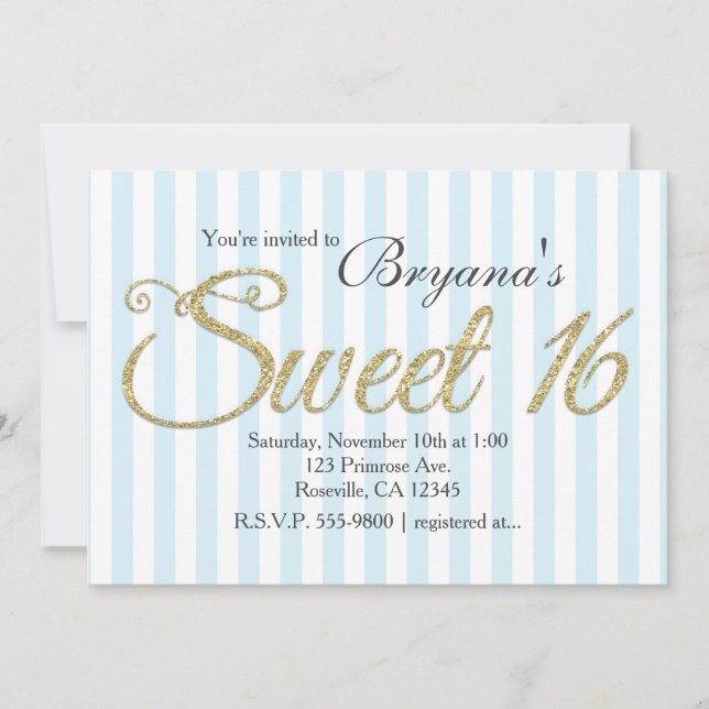 Invitation GOLD PARTIES SCINTILLANT SWEET 16 Blue Party Invit (Devant)