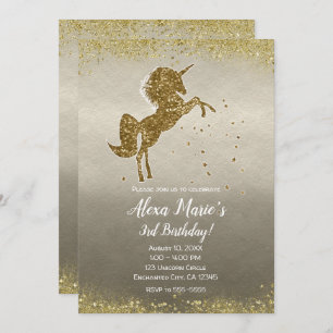 Invitation Gold Parties scintillant Unicorn Stars Glam Birthd