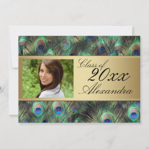 Invitation Gold Peacock Feather Elegant Graduation
