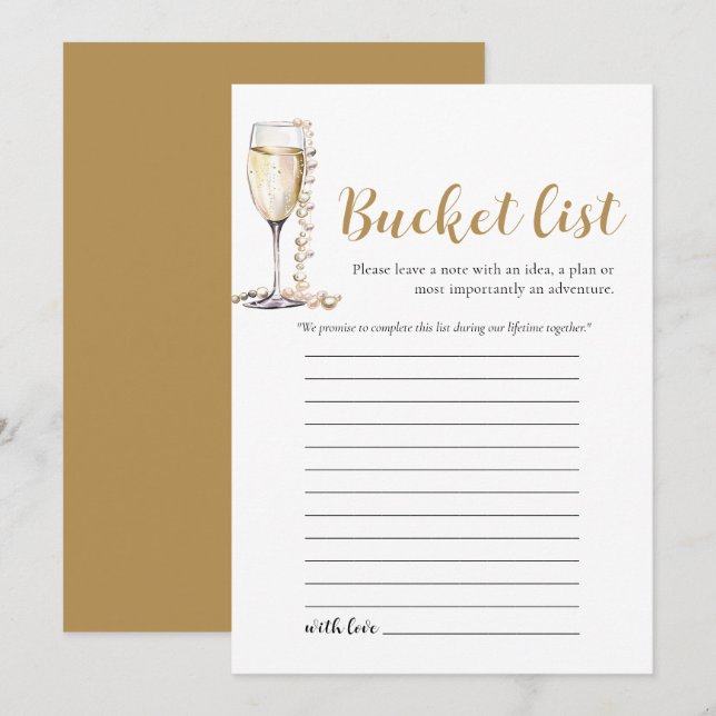 Invitation Gold Pearl et Prosecco Mariage Bucket List jeu (Devant / Derrière)