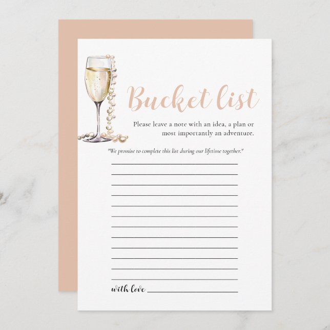 Invitation Gold Pearl et Prosecco Mariage Bucket List jeu (Devant / Derrière)