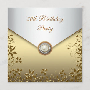 Invitation Gold Pearl Floral, 50e anniversaire des femmes