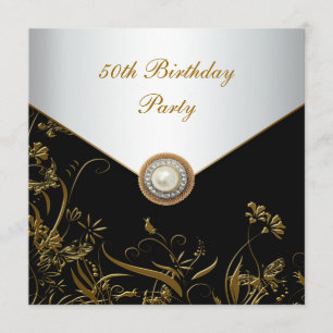 Invitation Gold Pearl Floral, 50e anniversaire des femmes