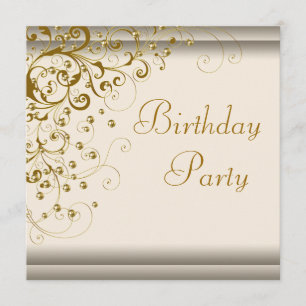 Invitation Gold Pearl Swirl Womans Ivory Gold Anniversaire