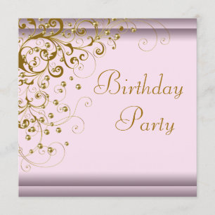 Invitation Gold Pearl Swirl Womans Pink Gold fête d'anniversa