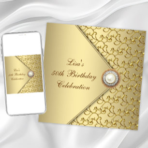 Invitation Gold Pearl Womans 50e fête d'anniversaire