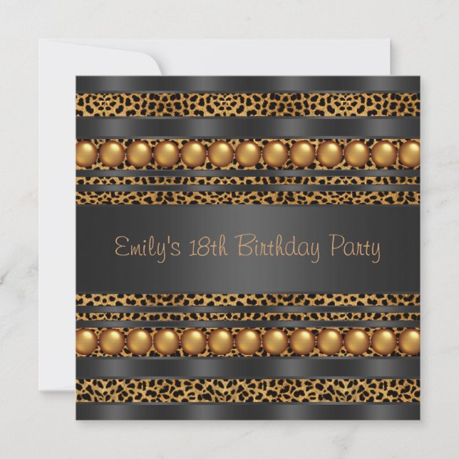 Invitation Gold Pearls Leopard Girls 18th Birthday Party (Devant)