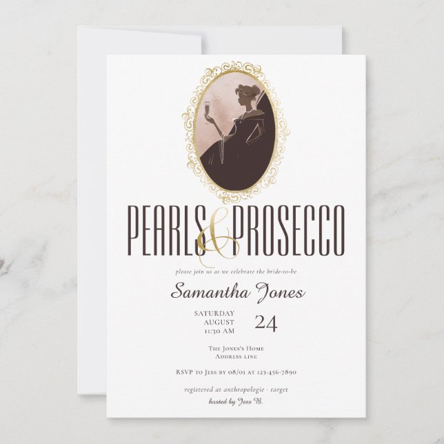 Invitation Gold Pearls & Prosecco Brunch Fête des mariées Bub (Devant)