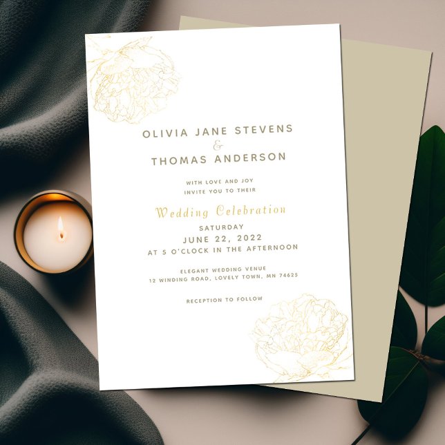 Invitation Gold Peonies Élégant Moderne Classique Floral Mari (Créateur téléchargé)