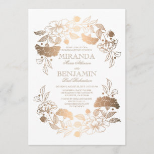 Invitation Gold Peony Floral Wreath Dîner de répétition éléga