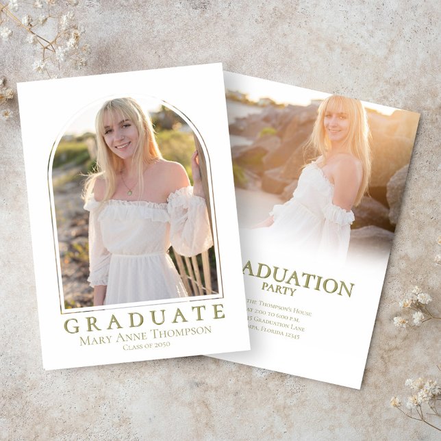 Invitation Gold Photo Arch Graduation Party Classic (Gold typography photo graduation invitation template. )