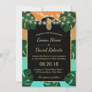 Invitation Gold Pineappy String Lumières Mariage Tropical