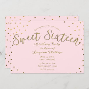 Invitation Gold & Pink Blush Modern Sweet 16 Anniversaire