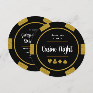 Invitation Gold Poker Chip Anniversaire Casino Night
