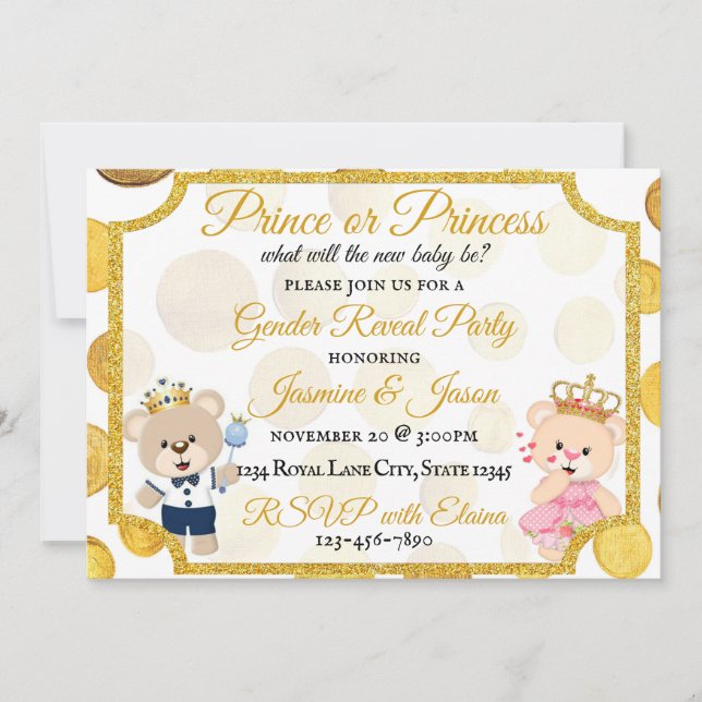 Invitation Gold Polka Dot Prince ou Princess (Devant)