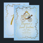 Invitation Gold Princess Carriage Blue Storybook Sweet 16<br><div class="desc">Customisez cette invitation avec vos coordonnées pour votre événement.</div>