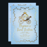 Invitation Gold Princess Carriage Blue Storybook Sweet 16<br><div class="desc">Customisez cette invitation avec vos coordonnées pour votre événement.</div>
