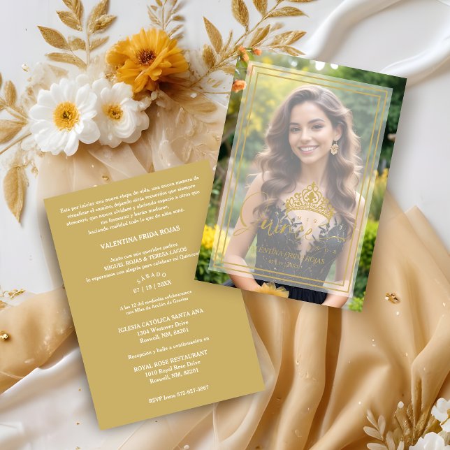 Invitation Gold Princess Tiara Exquisite Overlay Vellum XV (Faux Gold Princess Tiara Exquisite Overlay Vellum Effect Quinceañera Sophisticated Photo Invitation.)