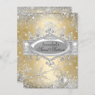 Invitation Gold Princess Winter Wonderland Sweet 16 Invitatio