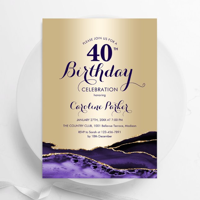 Invitation Gold Purple Agate 40e anniversaire (Créateur téléchargé)