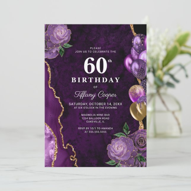 Invitation Gold Purple Agate 60e anniversaire (Debout devant)