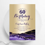 Invitation Gold Purple Agate 60e anniversaire<br><div class="desc">Purple et or agate 60e anniversaire invitation de fête. Design élégant et moderne avec aquarelle agate marbre arrière - plan,  fausse parties scintillant or et typographie script de police. Carte invitation branchée parfaite pour une célébration anniversaire féminine élégante. Invitations Zazzle imprimées ou téléchargement instantané modèle imprimable numérique.</div>