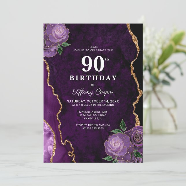 Invitation Gold Purple Agate 90e anniversaire (Debout devant)