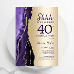 Invitation Gold Purple Agate Surprise 40e anniversaire<br><div class="desc">Agate violet et or surprise 40e anniversaire invitation fête. Design élégant et moderne avec aquarelle agate marbre arrière - plan,  fausse parties scintillant or et typographie script de police. Carte invitation branchée parfaite pour une célébration anniversaire féminine élégante. Invitations Zazzle imprimées ou téléchargement instantané modèle imprimable numérique.</div>