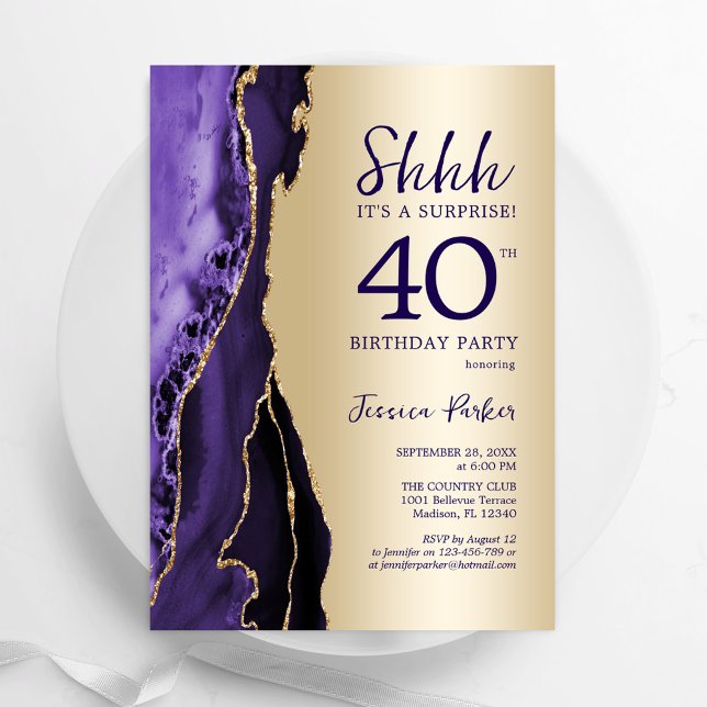 Invitation Gold Purple Agate Surprise 40e anniversaire (Créateur téléchargé)