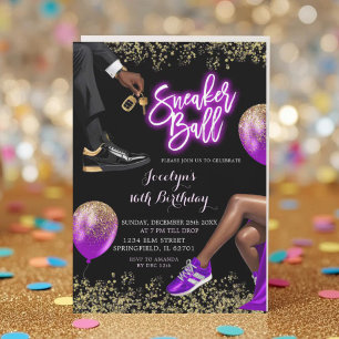 Invitation Gold Purple Basket Disco Ball Girl 16e anniversair