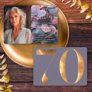 Invitation Gold Purple Blue Hydrangeas 70e anniversaire Photo