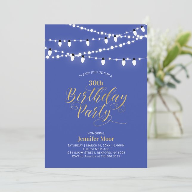 Invitation Gold Purple Blue Moderne 40e fête d'anniversaire a (Debout devant)