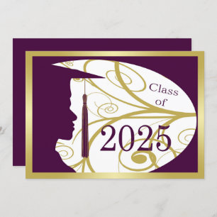 Invitation Gold/Purple Man Silhouette 2025 Graduation Party