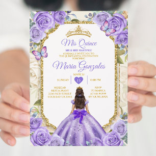 Invitation Gold Purple Mis Quince Lavande 15 Anos Crown