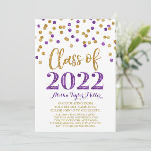 Invitation Gold Purple Parties scintillant Confetti Graduatio