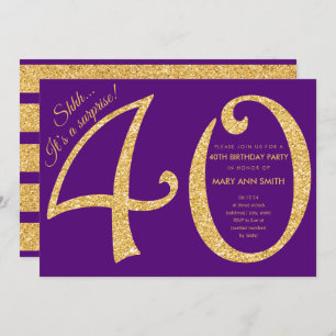 Invitation Gold Purple Parties scintillant Surprise 40e anniv