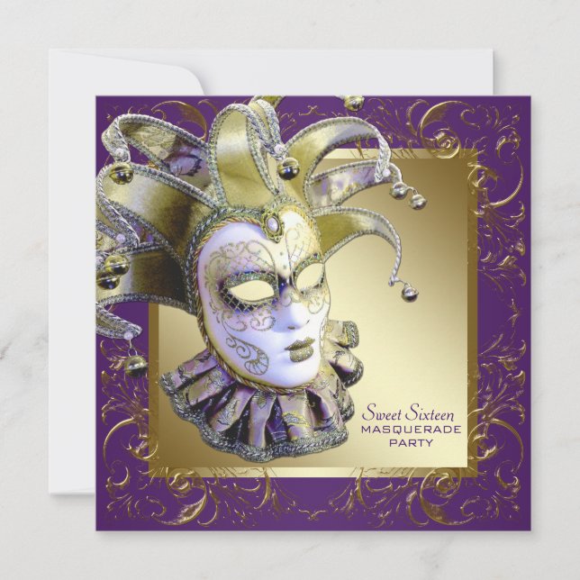 Invitation Gold Purple Sweet sixteen Masquerade (Devant)