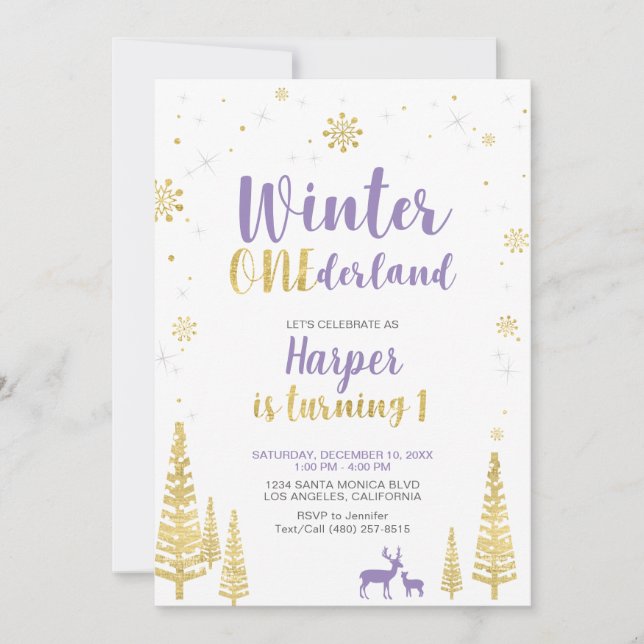 Invitation Gold & Purple, Winter Girl 1er anniversaire Invita (Devant)