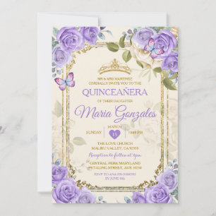 Invitation Gold Quinceañera Papillon mexicain à couronne viol