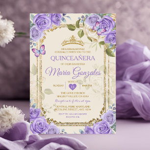 Invitation Gold Quinceañera Papillon mexicain à couronne viol