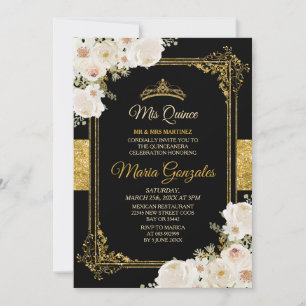 Invitation Gold Quinceanera White Mexicaine fille 15e anniver