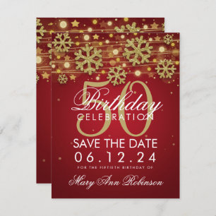 Invitation Gold Red 50th Birthday Save Date Winter