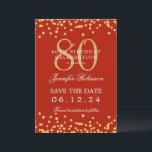 Invitation Gold Red 80th Birthday Enregistrer la date Détails<br><div class="desc">Elégant design "70th Birthday Party" avec faux confettis de parties scintillant & détails texte. Facile à utiliser et facile à personnaliser. Commandez aujourd'hui !</div>
