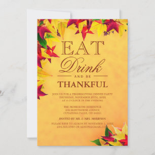 Invitation Gold Red Autumn quitte Thanksgiving Dinner Party