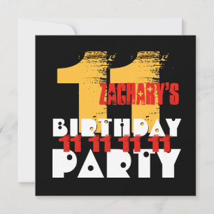 Invitation GOLD RED BLACK 11e Anniversaire Fête 11 ans V05