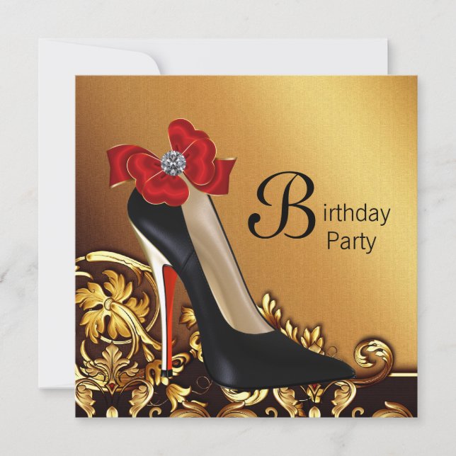 Invitation Gold Red Black talon haute chaussure fête d'annive (Devant)